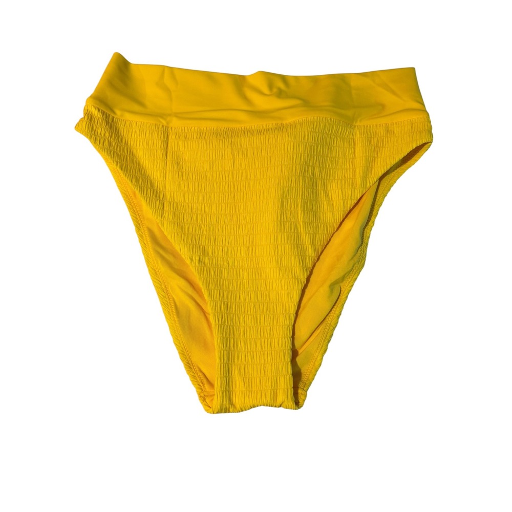 Aerie High Cut Cheeky‎ Smocked Bikini Bottom Yellow Medium NWT